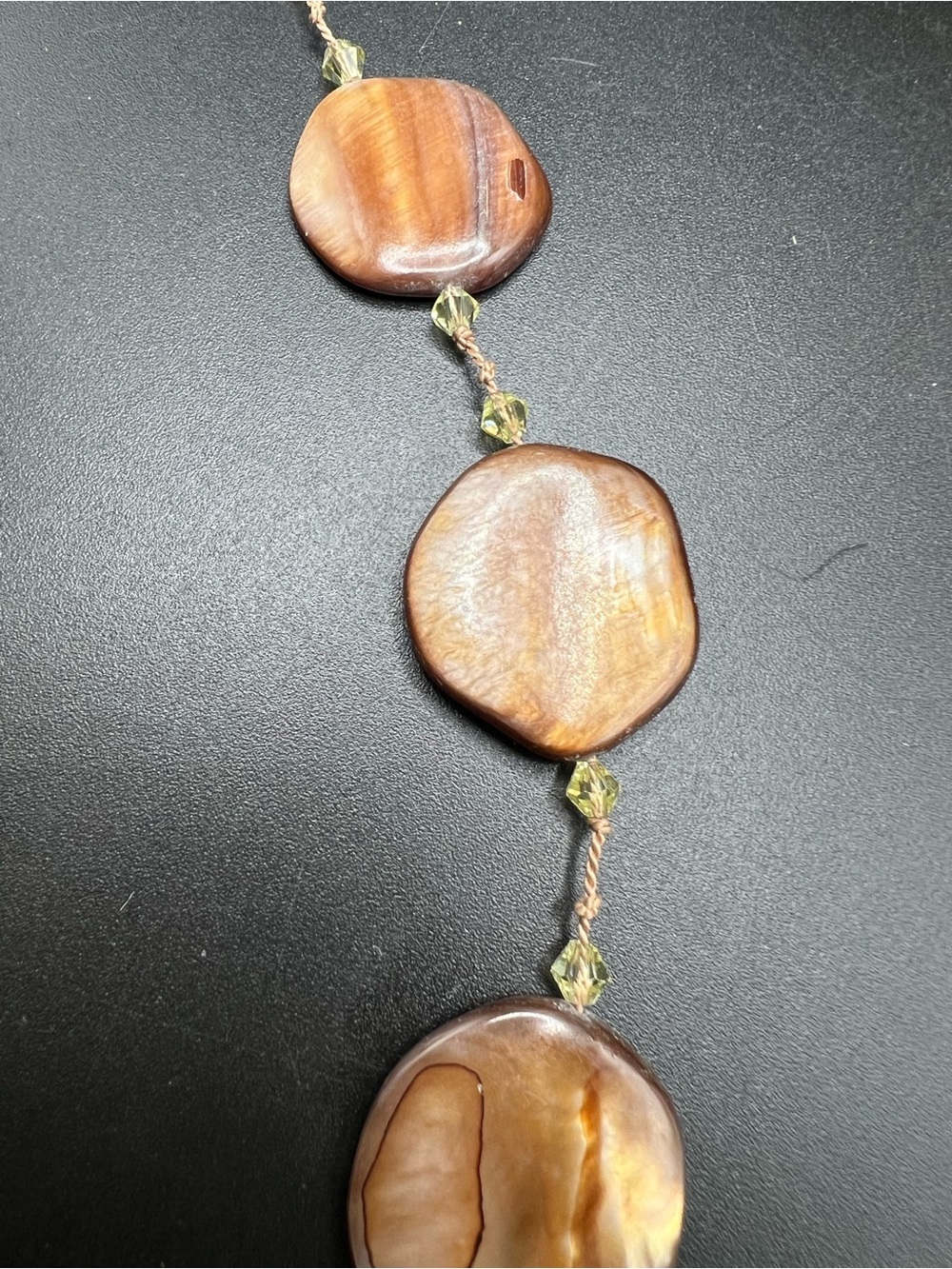 Brown Mother of Pearl Shell Nugget Necklace Faceted Crystal Beads - Picture 12 of 12